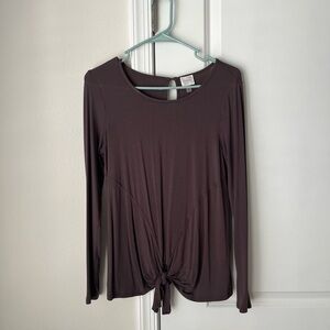 Cupio Women’s Long Sleeve Brown Top SMALL key Hole Front Tie